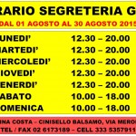 Orari segreteria estivo