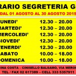 Orario segreteria estivo